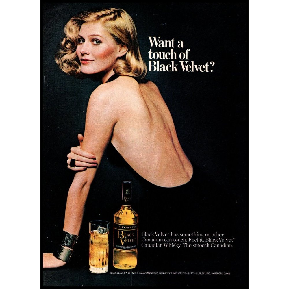 1975 Black Velvet Candian Whisky Whiskey Vintage Print Ad Blonde Back Wall Art